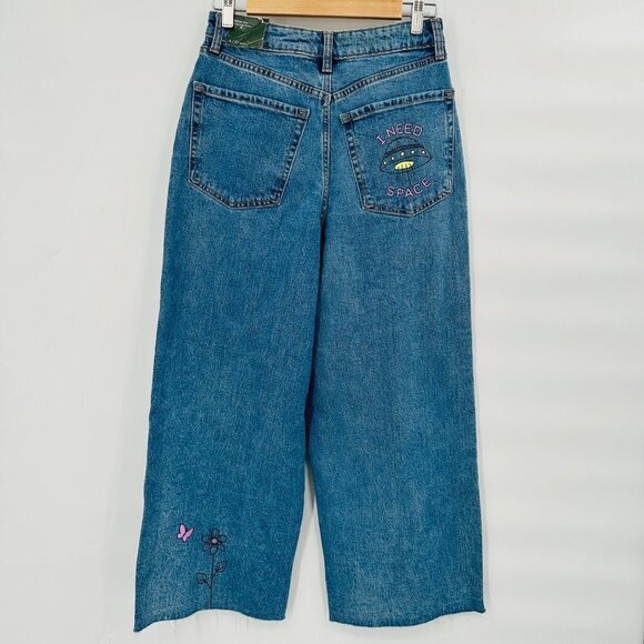Wild Fable Wide Leg Jeans Size 27 Medium Wash Graffiti Doodles Women's - Picture 3 of 8
